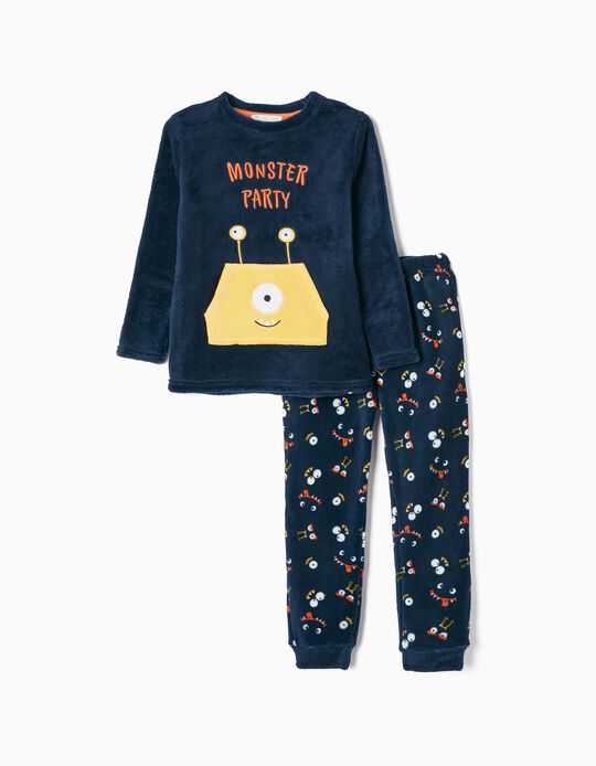 Pijama de Peluche para Menino 'Monster Party', Azul Escuro/Amarelo