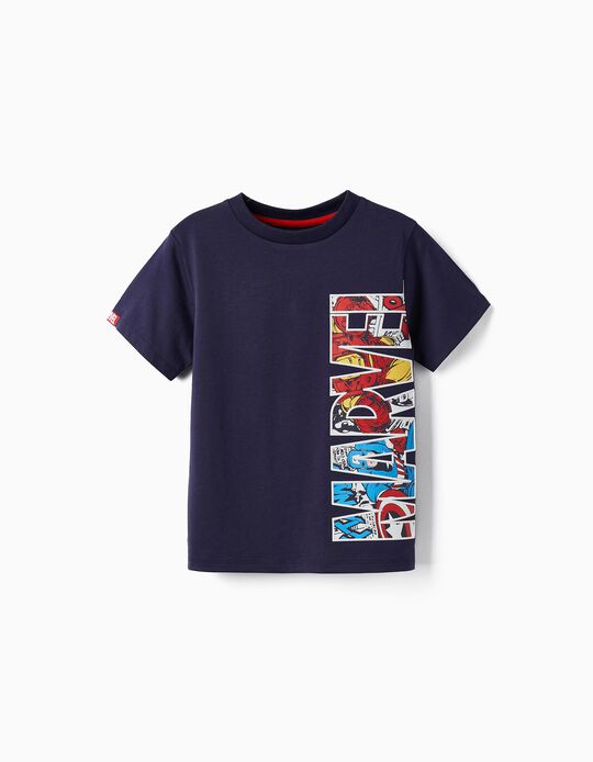 Comprar Online T-Shirt de Algodão para Menino 'Capitão América & Homem de Ferro', Azul Escuro