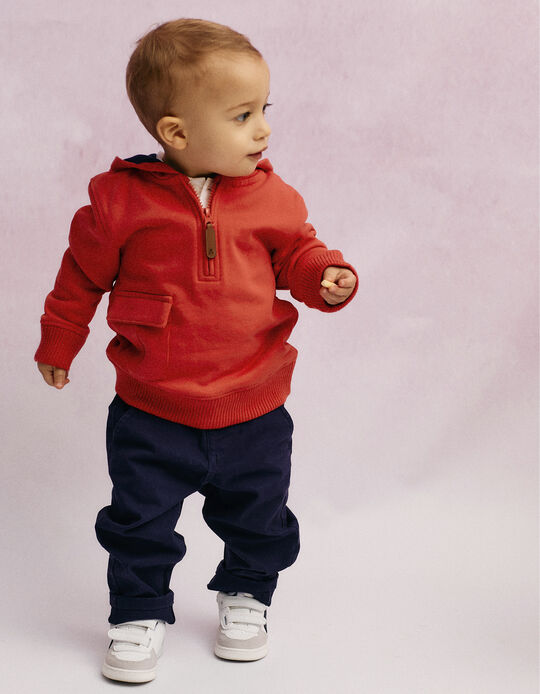 Cotton Hooded Sweatshirt for Baby Boy, Light Red