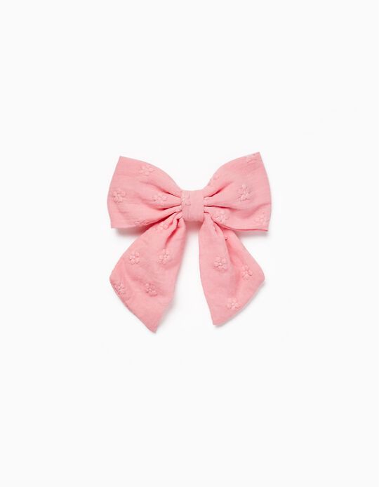 Hair Clip with Bow and Embroidery for Babies and Girls, Pink