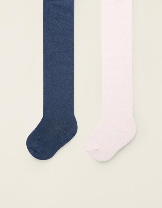 2 Tights for Baby Girls, Pink/Blue