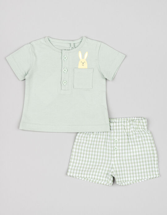 Comprar Online T-shirt + Calções Vichy para Recém-Nascido, Branco/Verde