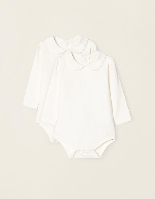 2 Plain Bodysuits for Newborn Baby Girls, White