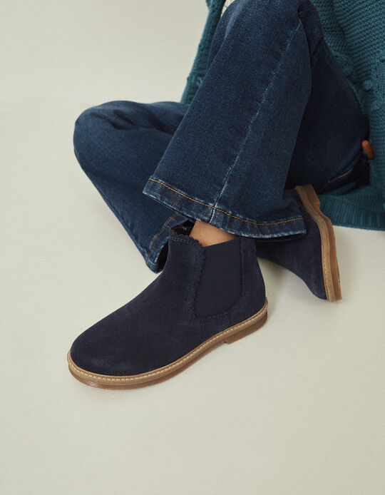Suede Leather Boots for Girls, Dark Blue