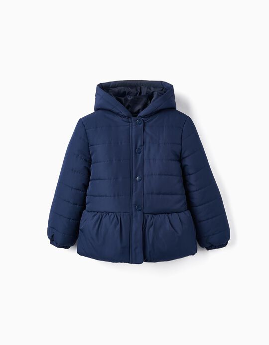 Quilted Jacket with Hood for Girls, Dark Blue