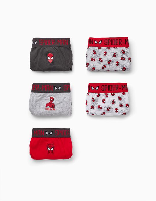Pack of 5 Briefs for Boys 'Spider-Man', Red/Grey/Black