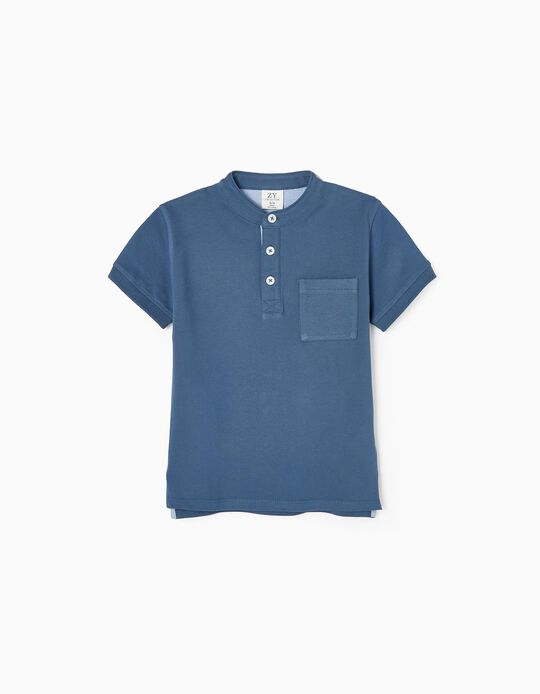Cotton Polo Shirt with Mao Collar for Boys, Blue