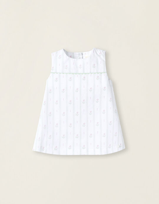 Comprar Online Vestido com Riscas e Flores para Recém-Nascida, Branco/Verde/Rosa