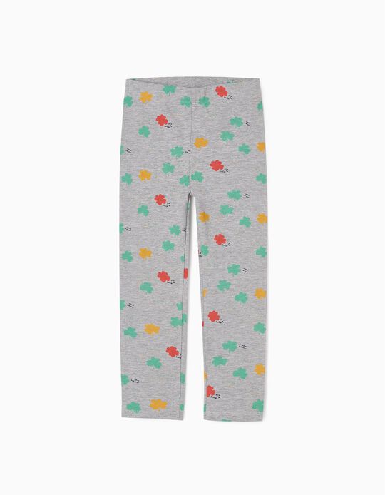 Cotton Brushed Leggings with Print for Girls 'Clover ', Grey 