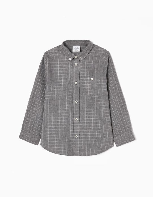 Checkered Cotton Shirt for Boys, Grey