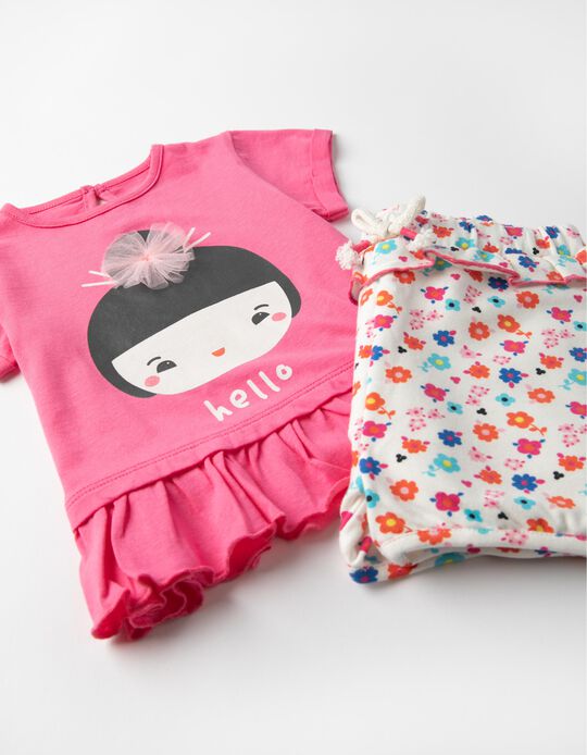 T-Shirt + Shorts for Baby Girls 'Hello', Pink/White