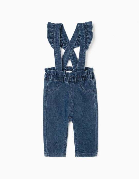 Denim Dungarees with Removable Straps for Newborn Baby Girls, Blue