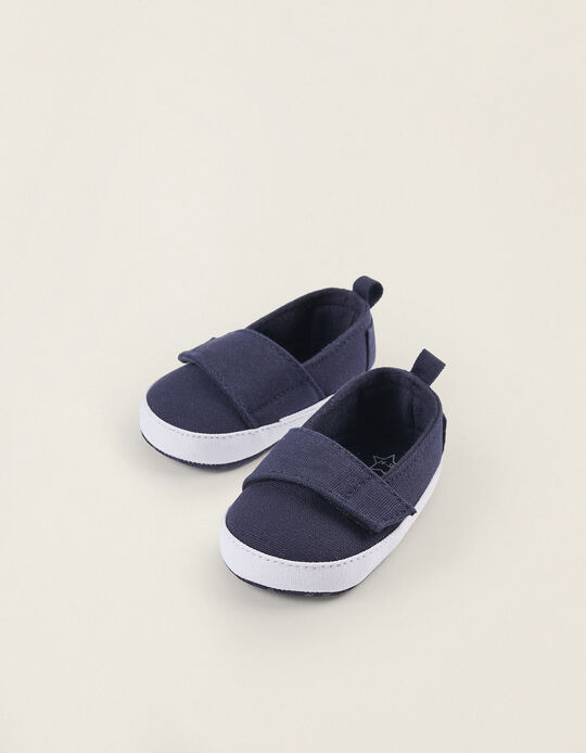 Velcro Strap Shoes for Newborn Boys, Dark Blue