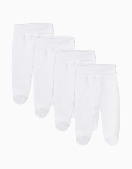 Pack de 4 Pantalones con Pies para Bebé 'Extra Comfy', Blancos