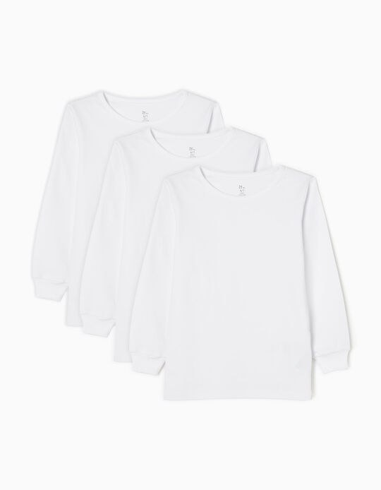 3-Pack Long-Sleeve Cotton Vests for Children, White