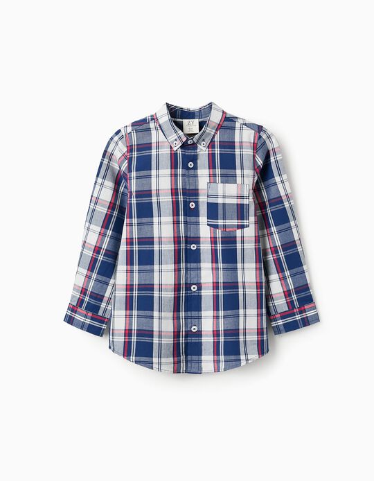 Comprar Online Camisa de Algodão com Xadrez para Menino, Azul/Vermelho
