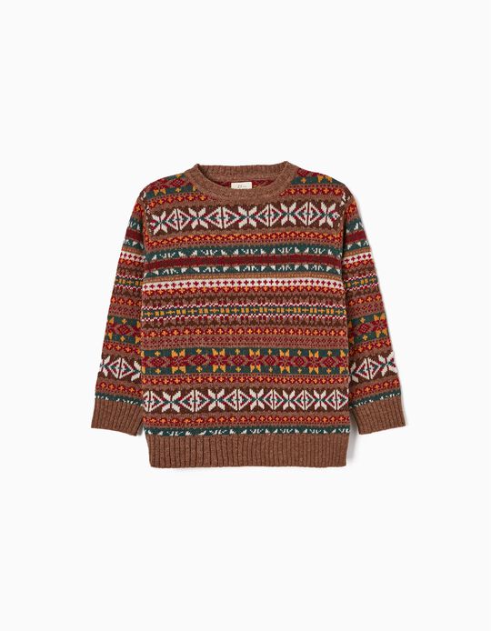 Wool Jumper with Jacquard for Boys, Multicoloured