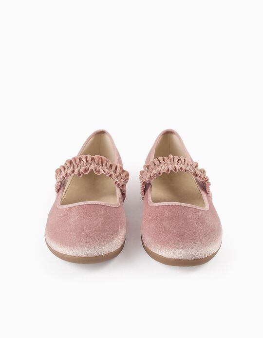 Acheter en ligne Ballerines en Velours avec Volants et Lurex pour Fille, Rose