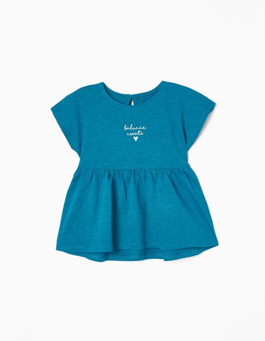 Cotton T-shirt for Baby Girls 'Balance, Create', Turquoise