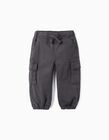 Cargo Cotton Trousers for Baby Boys, Dark Grey