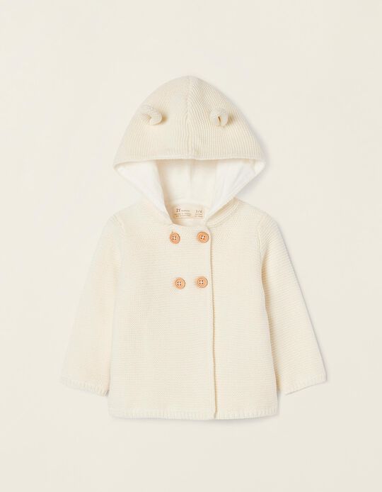Hooded Cardigan in Cotton for Newborn Babies, White