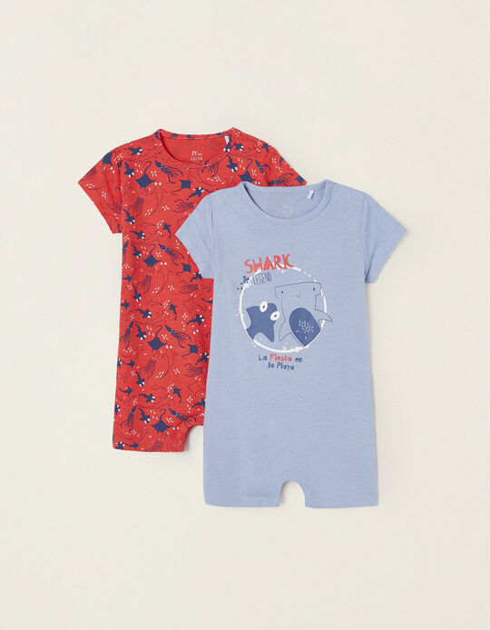 Pack 2 Pijamas de Algodón para Bebé Niño 'Animales Marinos', Azul/Rojo
