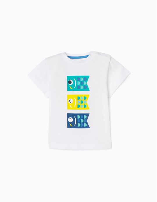 T-Shirt para Bebé Menino 'Fish', Branco