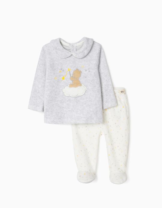 Velour Pyjamas for Babies 'Teddy Bear', White/Grey