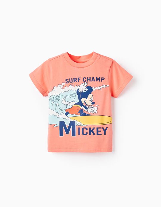 Comprar Online Camiseta de Algodón para Bebé Niño 'Disney - Mickey Mouse', Salmón