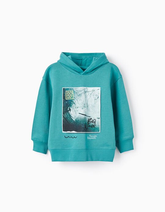 Buy Online Cotton Hooded Sweatshirt for Boys 'Big Wave', Aqua Green