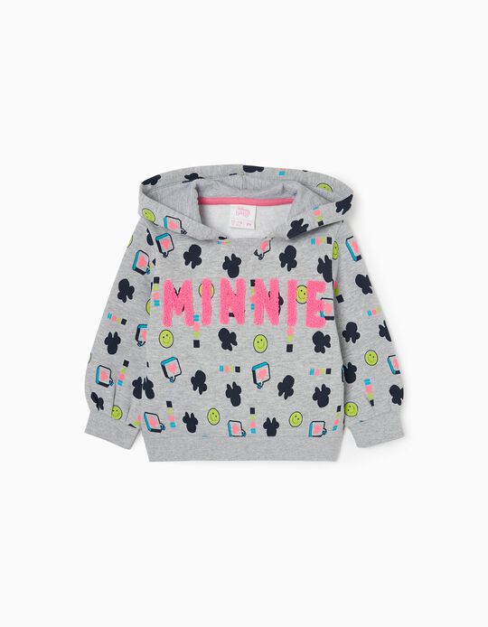 Hooded Sweatshirt Fleece for Baby Girls 'Minnie', Grey