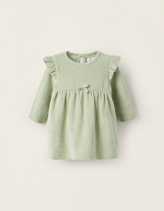Corduroy Dress for Newborn Girls, Light Green