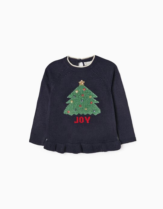 Camisola de Natal para Menina 'Árvore de Natal', Azul Escuro