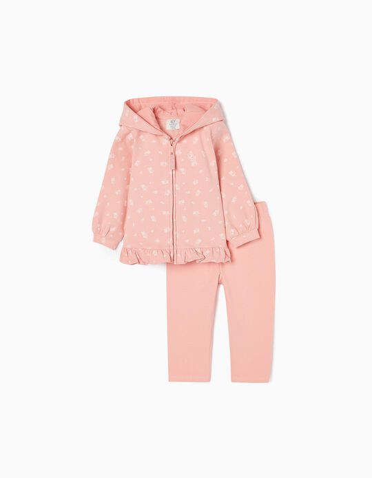 Brushed Cotton Tracksuit for Baby Girls, Pink
