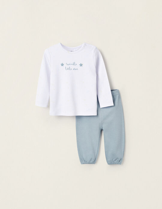 Pijama em Algodão para Bebé Menino 'Little Star', Branco/Azul