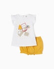 T-shirt + Calções em Algodão para Bebé Menina 'Memories', Branco/Amarelo