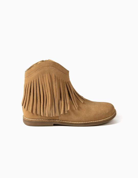 Suede Boots with Fringes for Girls, Camel