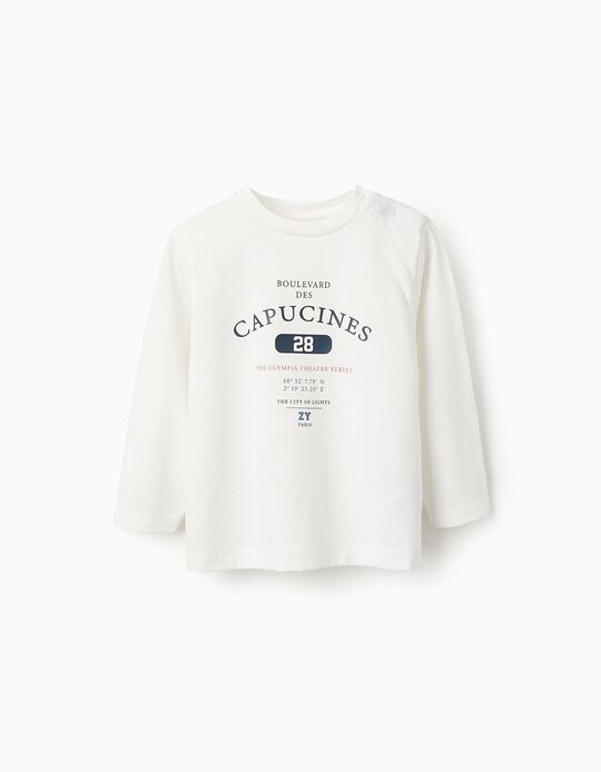 Comprar Online T-shirt de Manga Comprida para Bebé Menino 'Paris', Branco