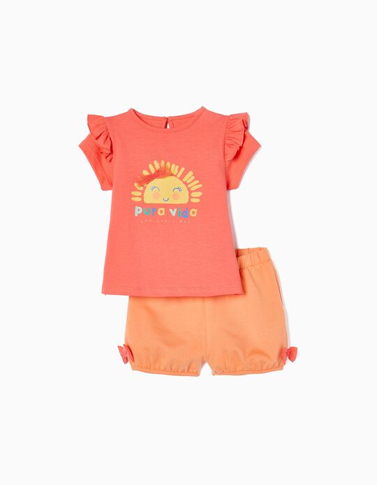 T-shirt + Calções para Bebé Menina 'Pura Vida', Laranja/Rosa