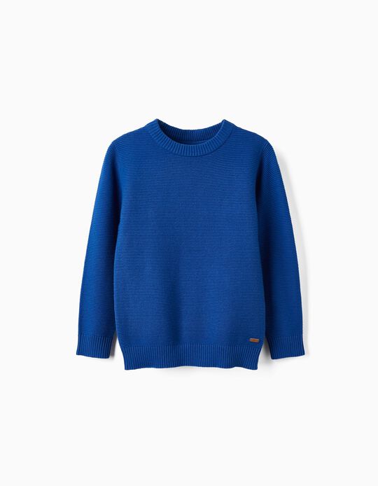 Knitted Cotton Jumper for Boys, Blue