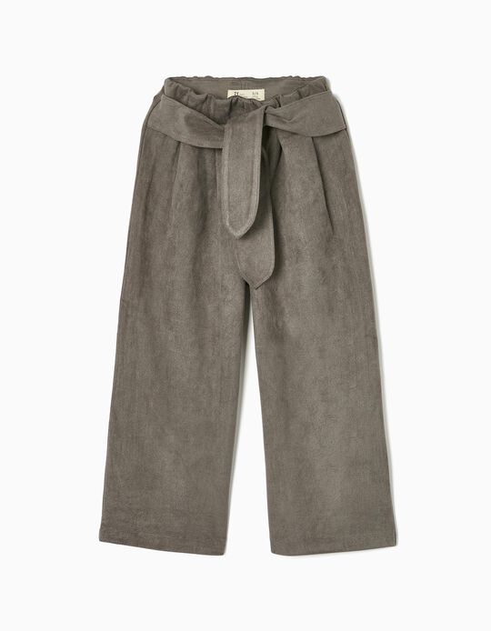 Velour Culotte Trousers for Girls, Grey