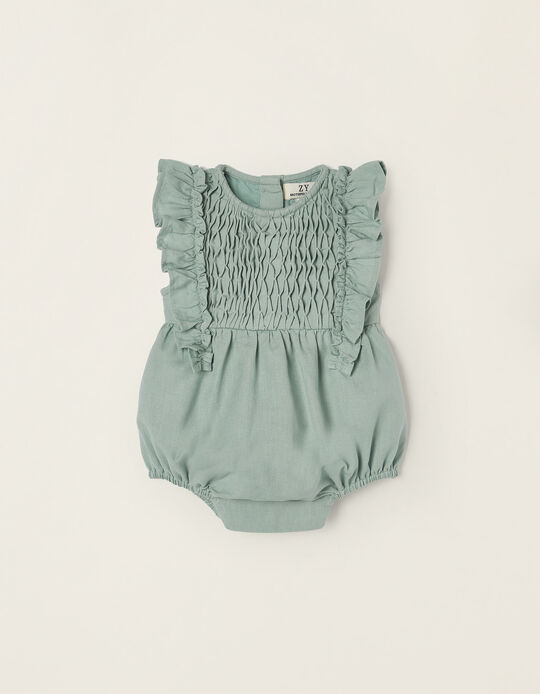 Cotton and Linen Jumpsuit for Newborn Baby Girls 'B&S', Aqua Green
