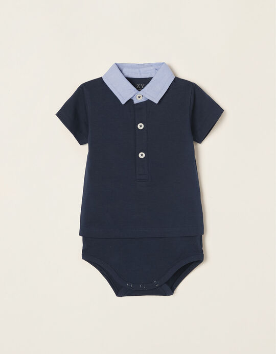 Bodysuit-Polo Shirt for Newborn Baby Boys, Dark Blue