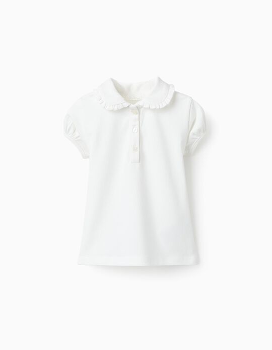 Cotton Piqué Polo for Baby Girl, White