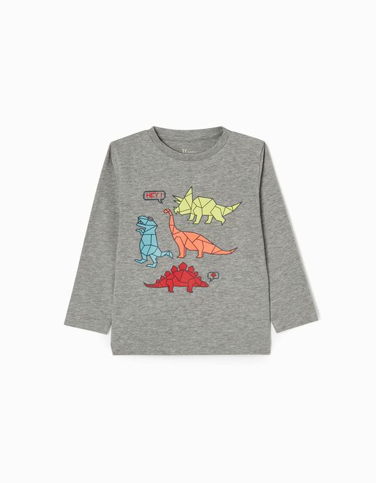 Camiseta de Manga Larga de Algodón para Bebé Niño 'Dino', Gris