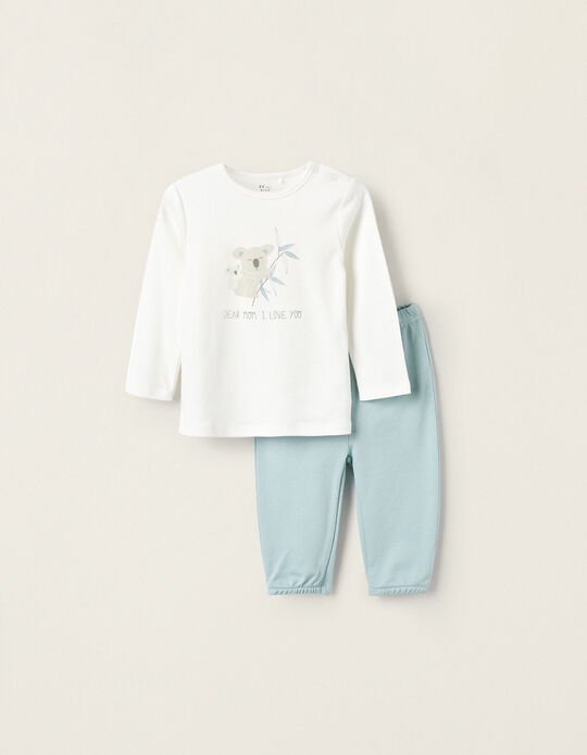 Pyjama en coton pour bébé garçon 'Chère Maman', Blanc/Bleu clair