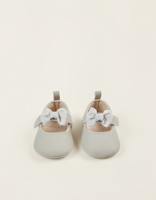 Ballet Pumps with Bow for Newborn Baby Girls, Grey