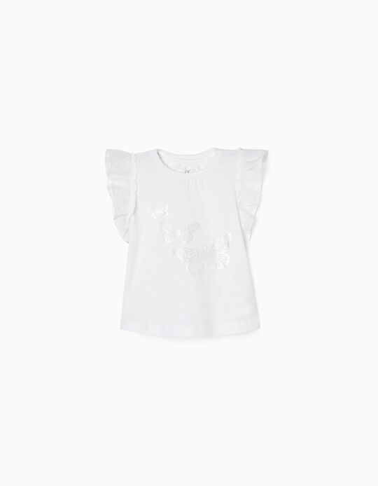 T-Shirt para Bebé Menina 'Butterfly', Branco