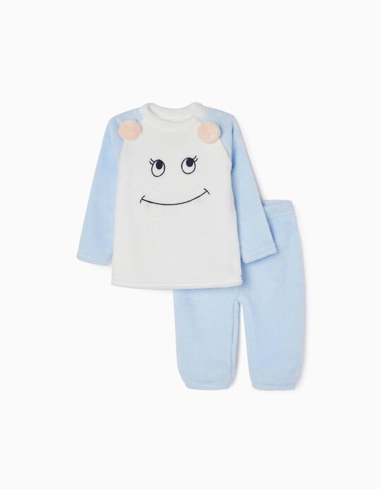 Pijama de Coralina para Bebé Menina 'Monstro', Azul/Branco