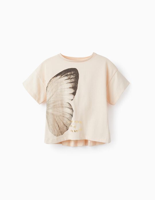 T-shirt de Algodão para Menina 'Butterflies', Rosa Claro